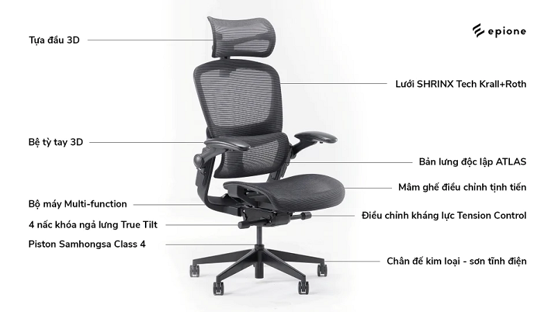 Ghế Công Thái Học EPIONE Easy Chair Màu Đen